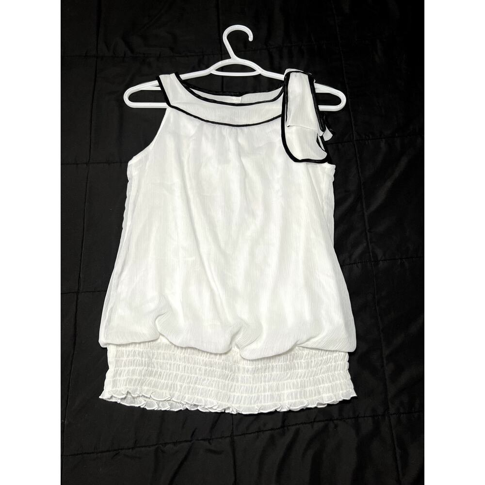 BCX‎ white cinched bottom bow tank top blouse womens medium preppy corpcore